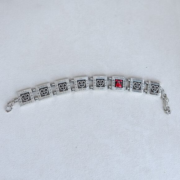 Brighton Red Dress Square Link Bracelet Silver Plated Vintage Retired 7.25-8.25" - Picture 1 of 6
